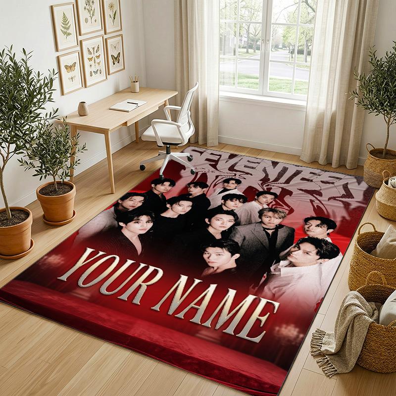 Personalized Crystal Velvet Carpet,SEVENTEEN Custom Printed Name, Plush Area Rug For Home Indoor Decor