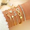 Multi-style Bracelet Set 5Pcs/Set Women Stackable Rhinestone Bracelets Alloy Tulip