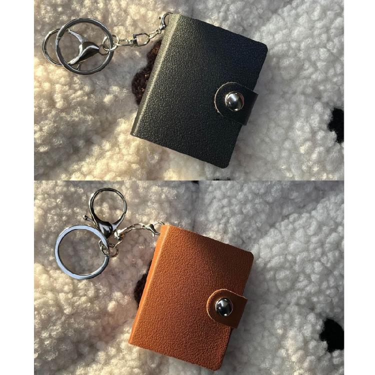 2Pack Mini Leather Photo Album with Keychains for Travel 2Inch Key Photo