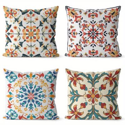 Home Decor Colorful Floral Pattern Throw Pillow Covers Pattern Cushion Cover Suitable For Sofa Bedroom Car Pillow Cover