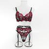 Embroidered Lace Lingerie Set: 4-Piece Transparent Bra & Panties