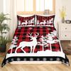 Red Plaid Elk Three-Piece Quilt Cover 3D Digital Printing Bedding Set Bed Cover