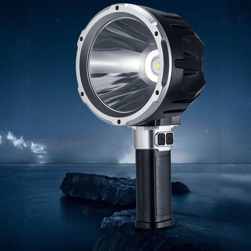 Rechargeable Spotlight 100000 , Bright LED Spotlight Flashlight with COB Light & Foldable Stand, Long Lasting Large Handheld Light for Boating Camping