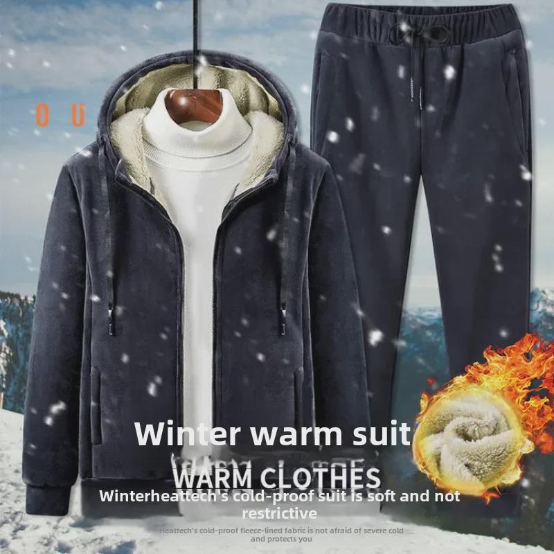 Herre Pluss Størrelse Lammeskinn Hette Sportsdrakt - Fløyel Tykk, Varm Sølvrev Fleece Genser