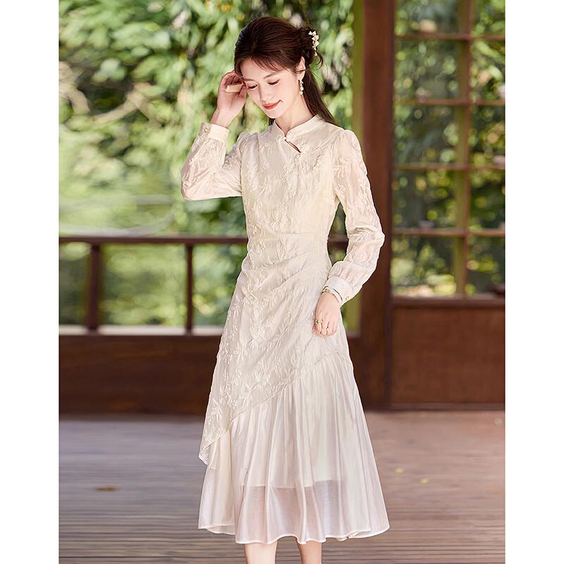 Elegant New Chinese Style Long Sleeve Midi Dress