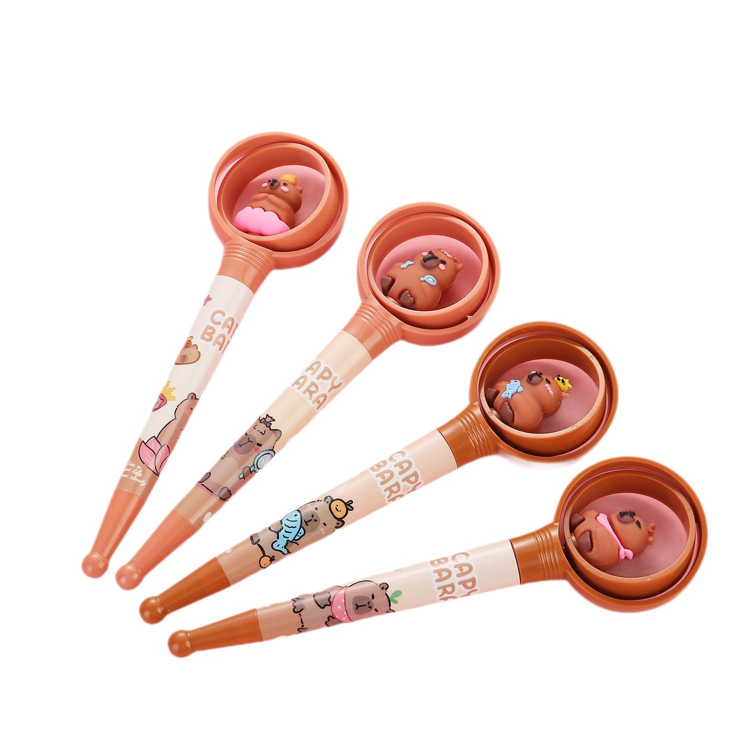 10 pcs Creative Kapibala Spinning Gel Pen, Cute Cartoon Student Stationery, Stress-Relieving Pen, Black Signature Pen