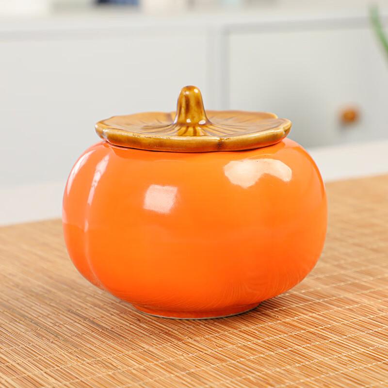 Auspicious Ceramic Persimmon Tea Caddy Gift Set