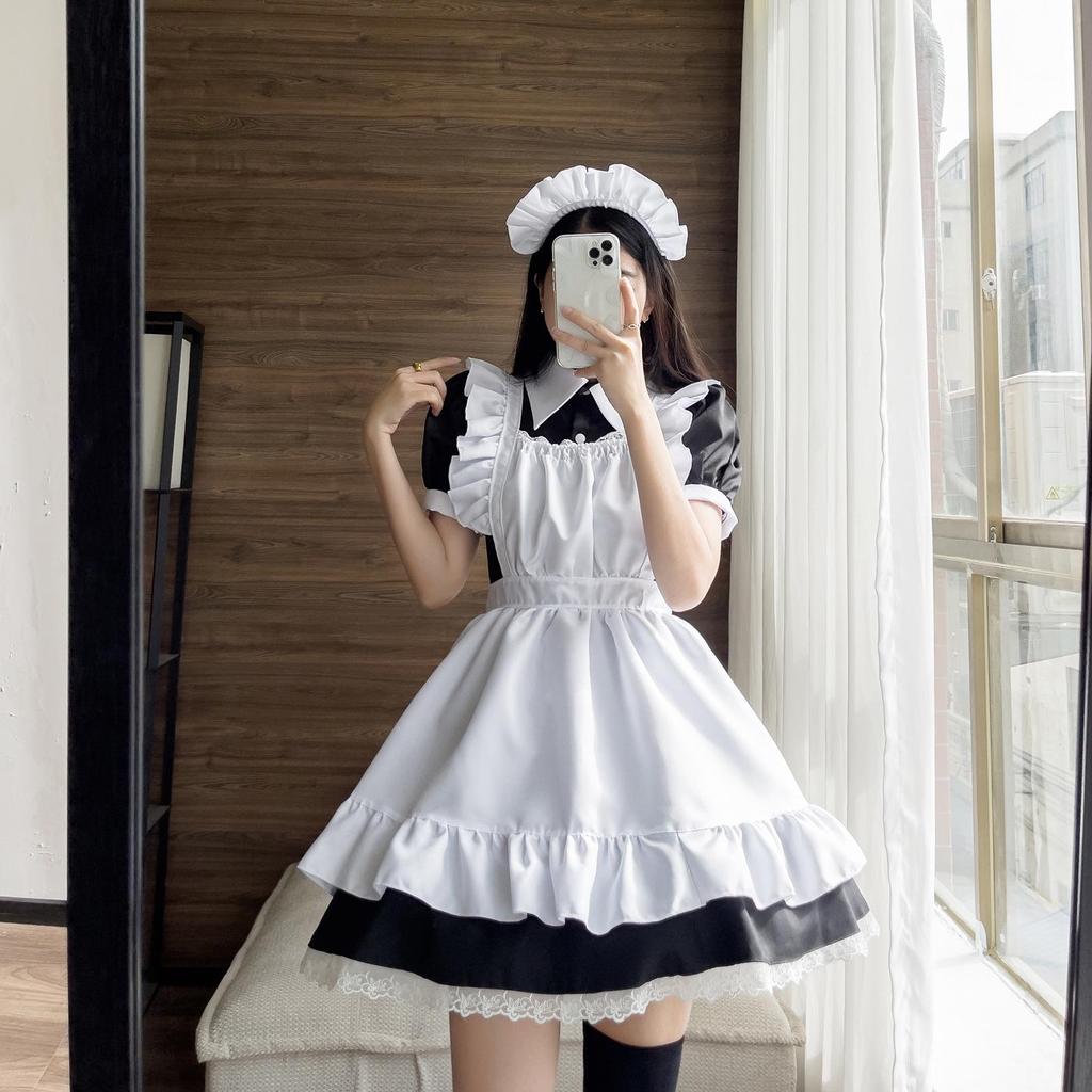 Black and White Maid Costume Dress for Cosplay, Restaurant, Cafe, or Party