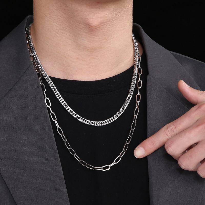 Articole din oțel titan fabricate manual hip-hop stivă purtând un lanț de pulover cu două straturi