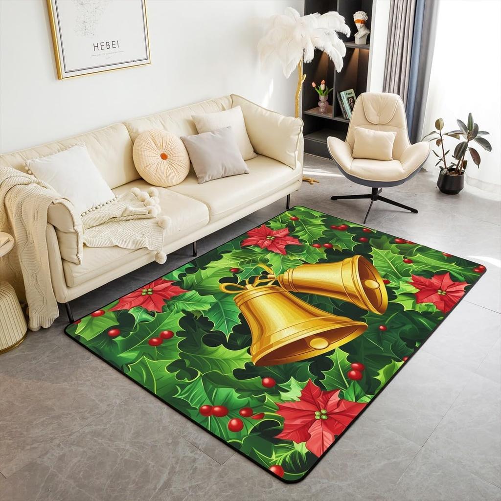 Christmas Carpet Gingerbread Man Print Mat Holiday Home Decor Non Slip Rug for Living Room Bedroom and Entryway Doormats