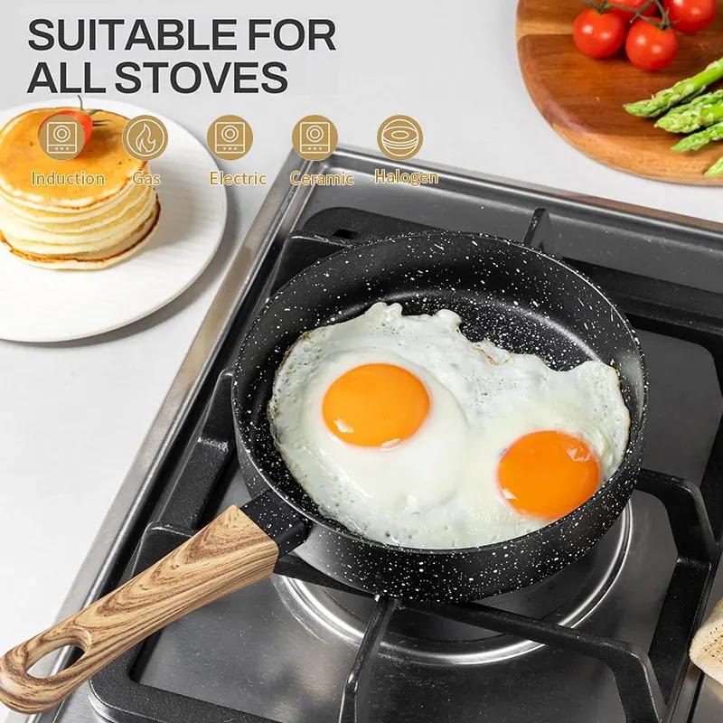 6 Inch Nonstick Egg Frying Pan Mini Omelette Frying Pan Skillet with Wood Handle Non-Toxic Omelette Breakfast Cooking Pans