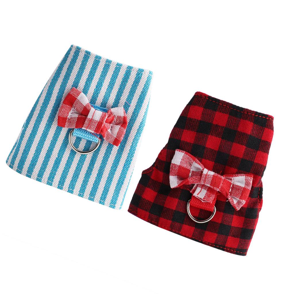 Small Animals Traction Rope Chest Strap Red Grid  Blue Stripes 2 Pieces