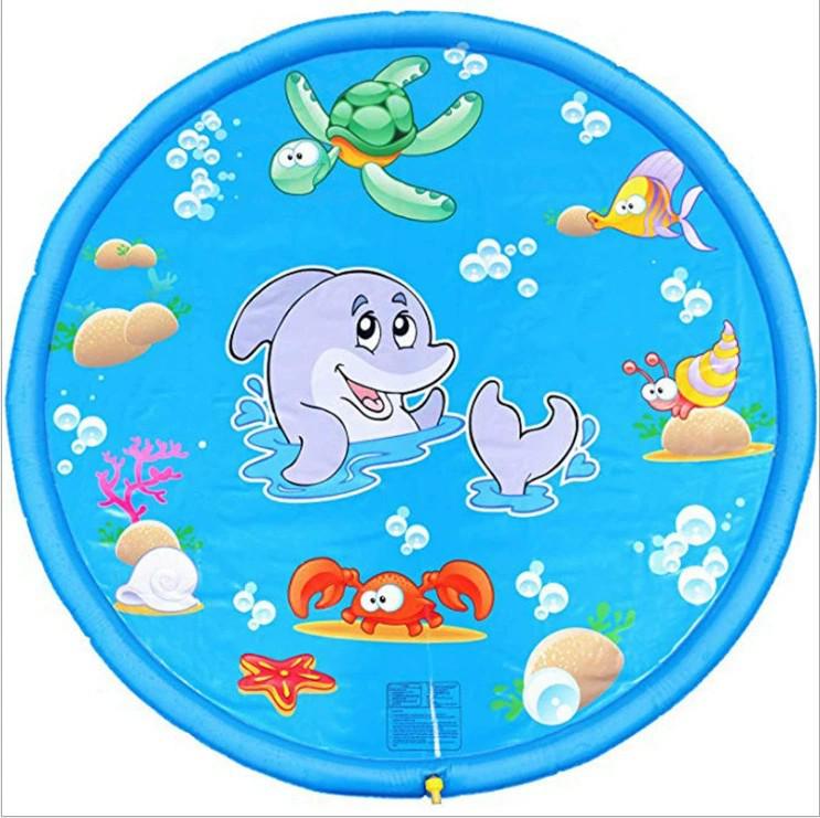 Sprinkler Pad: Verdickte PVC-Delfin- und Buchstaben-Design-Kinder-Außen-Wasserspielmatte, Haustierfreundlich
