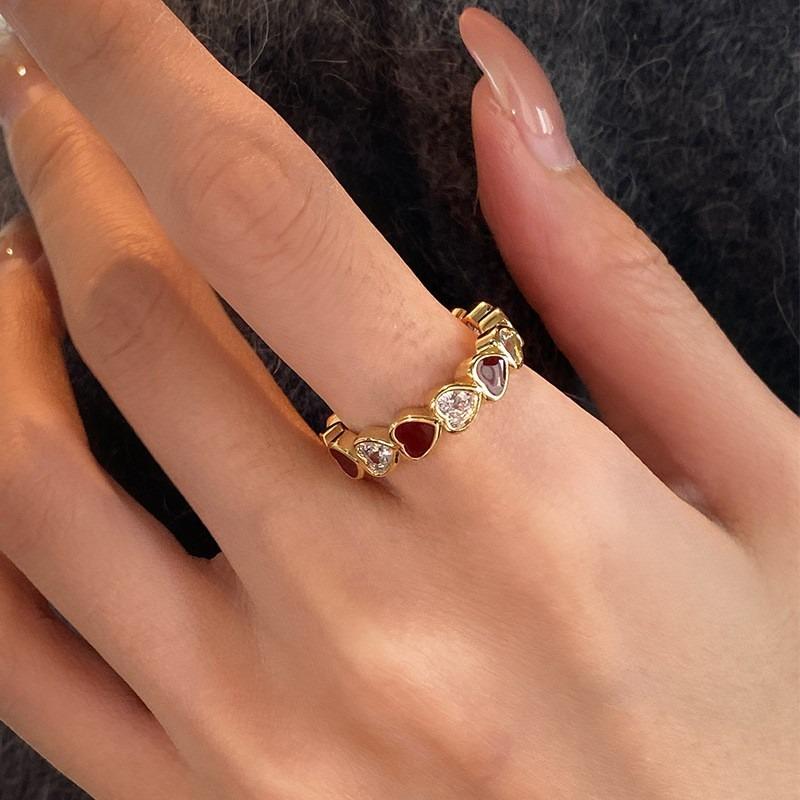 Real Gold Electroplated Zircon Oil Drop Gourd Flower Opening Ring Retro Temperament Index Finger Ring Light Luxury High-end Jewelry
