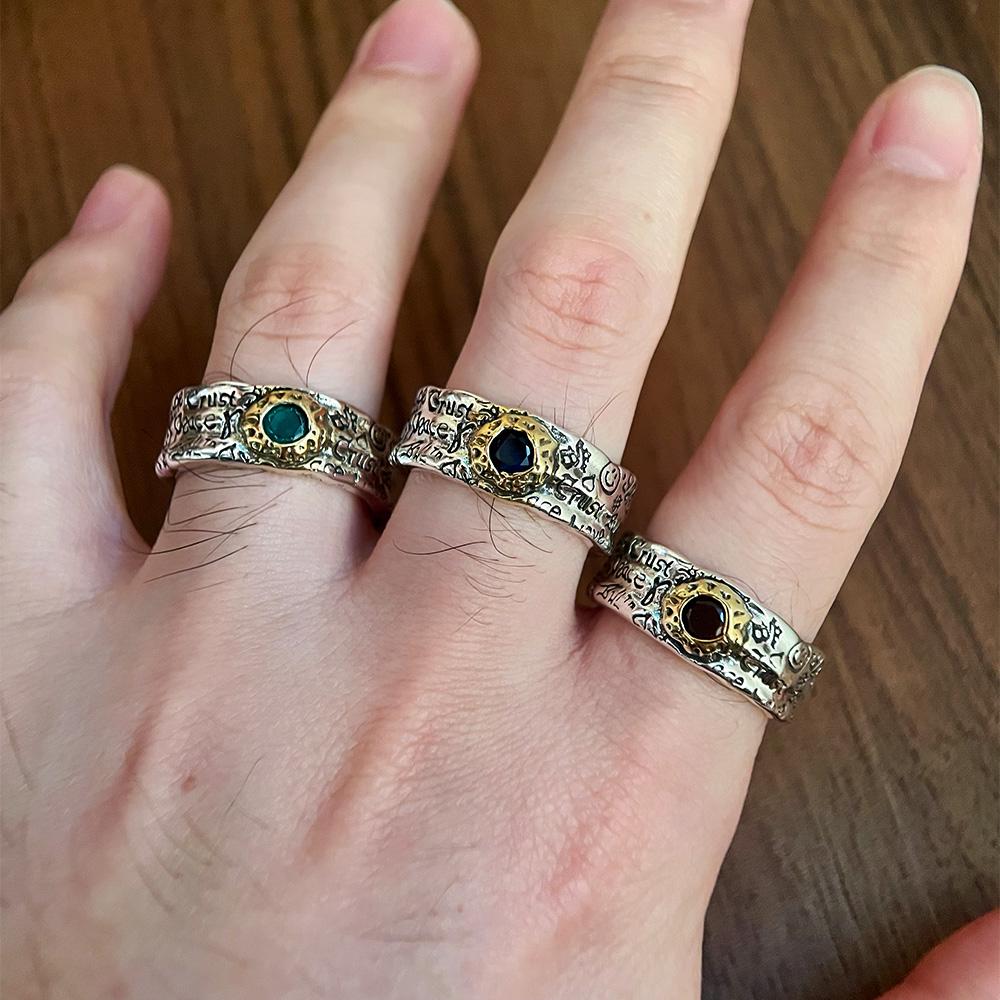 Retro Graffiti Ring For Men Women Punk Gothic Adjustable Open Ring Copper Zircon Rock Hiphop Trendy Accessories Unisex Gift