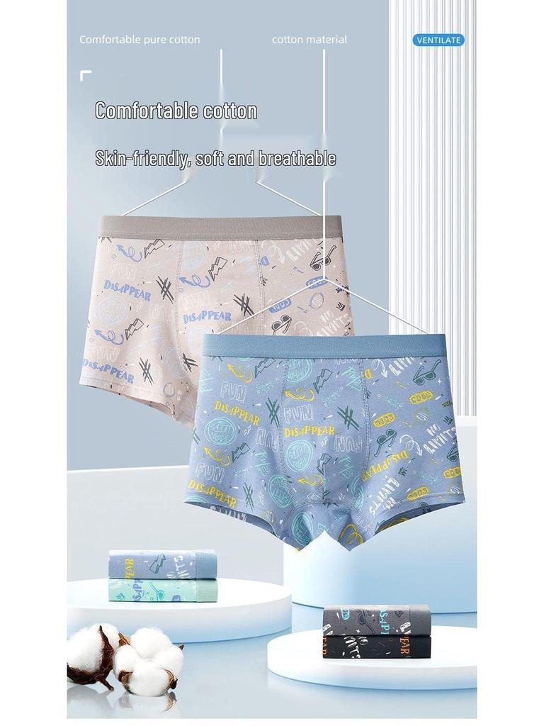 A-Class Pure Cotton Boys' Boxer Briefs - Antibacterial, Breathable Underwear for Teens and Students