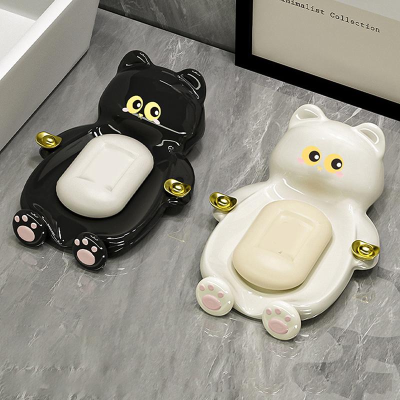 1 Adet Sevimli Kedi Sabunluk, Yaratıcı Ev Banyo Sabun Süzme ve Saklama Tepsisi, Şanslı Kedi Sabun Kutusu Banyo Aksesuarı.