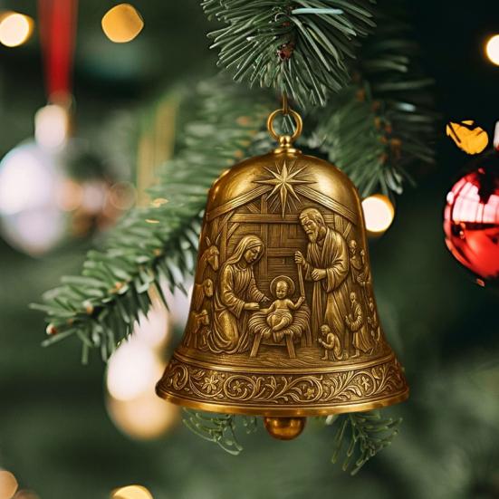 Nativity Bell Ornament Christmas Nativity Scene Bell Tree Ornament Religious Catholic Hanging Decoration for Christian Family Home Party Decor