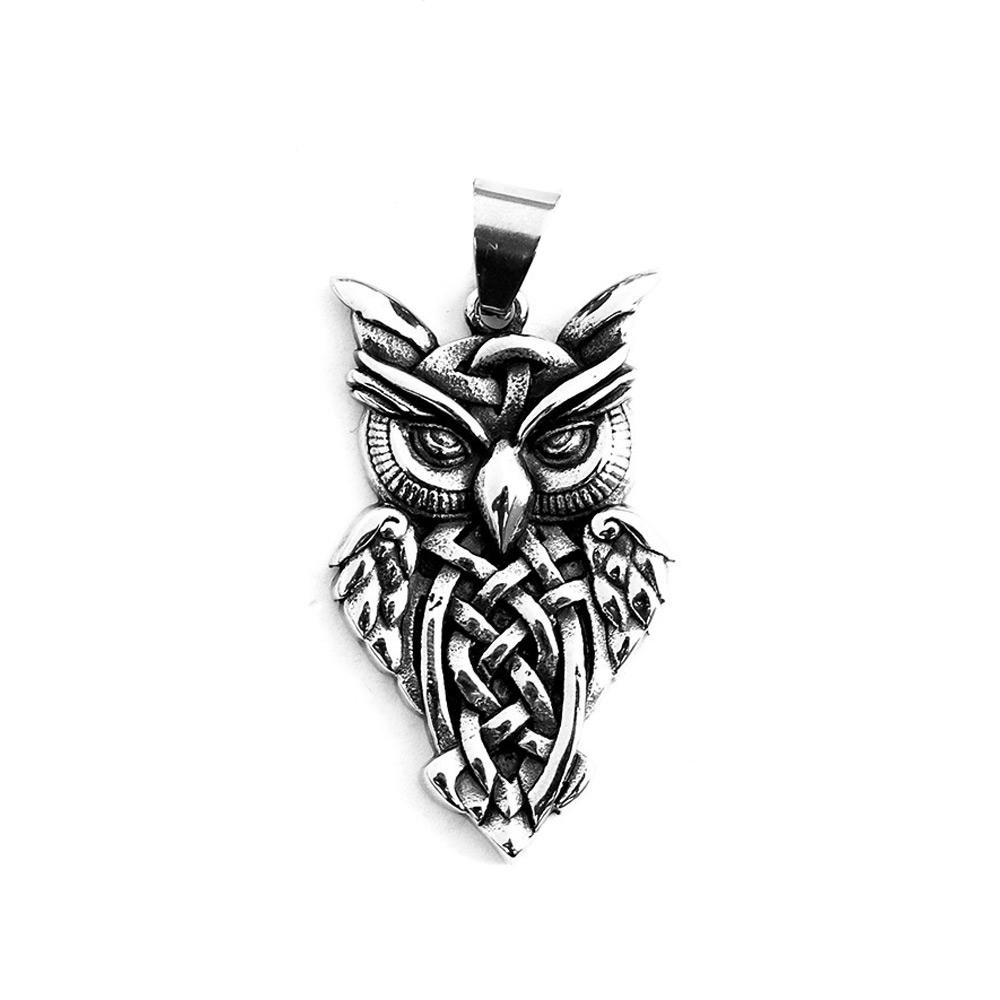 Retro Nordic Viking Owl Pendant Necklace Stainless Steel Scandinavian Amulet Celtics Knot Necklace for Men Jewelry