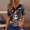 Women's T Shirt Tee Halloween Printed Button Short Sleeve Tunic Daily Weekend Fashion Basic V- Neck Regular Top