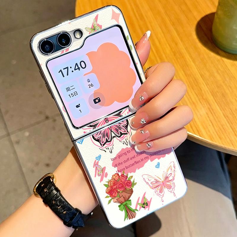 Colorful Butterfly Pattern Case For Samsung Galaxy Z FlIP 7 FE 6 5 Plating PC+PU Leather Hybrid Folding Cover For Samsung Z Flip7 Flip6 Flip5