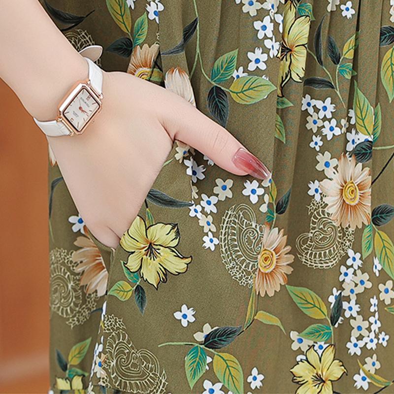 Damenkleid, Sommer, Vintage-Kleidung, lässig, kurzärmelig, langes Kleid für Damen, Sommer-Outfit