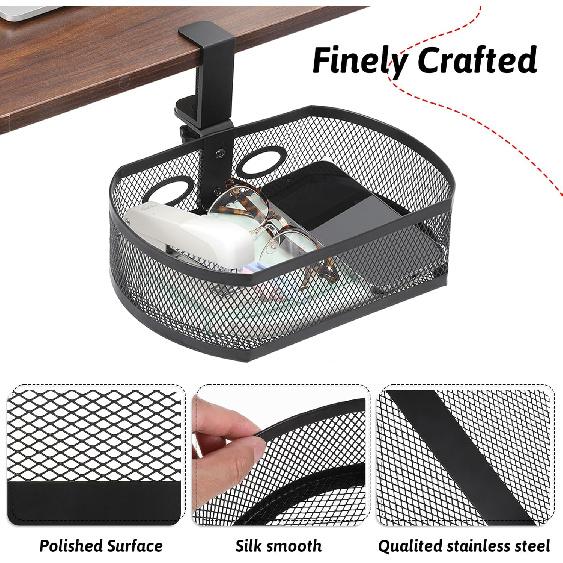 Under Desk Storage Drawer Organizer, Clamp on Under Table Shelf Hanging Desk Mount Tray Attachable Drawer Basket for Home Office Desktop Clutter