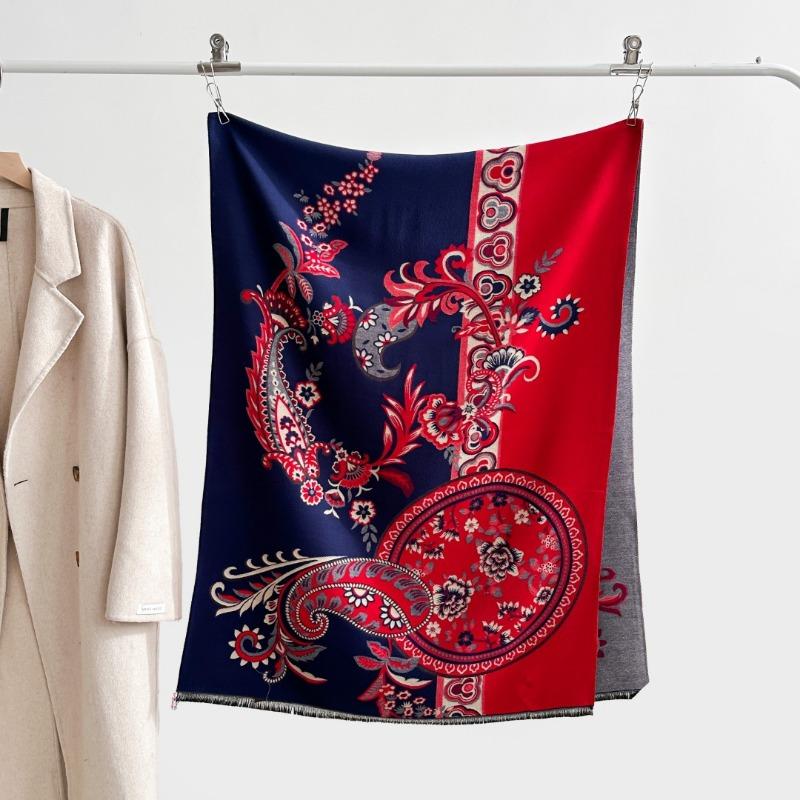 Retro imitation cashmere shawl large size autumn and winter color matching versatile double-sided dual-purpose scarf women