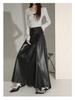 Women's High-End Retro Black PU Leather Pleated Midi Skirt - New Autumn/Winter Slim Fit, Large Swing Umbrella Style