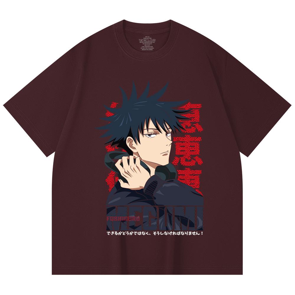 230 Gsm 100% Cotton Jujutsu Kaisen V38 Megumi Print Unisex Heavy Cotton T Shirt