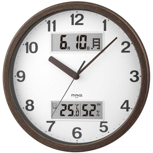 MAG (Mag) Wall Clock, Analog, Stylish, Interior Decor, Thermometer, Hygrometer, Calendar, Quiet, Continuous Second Hand, 29.0cm Diameter, Wood Grain F
