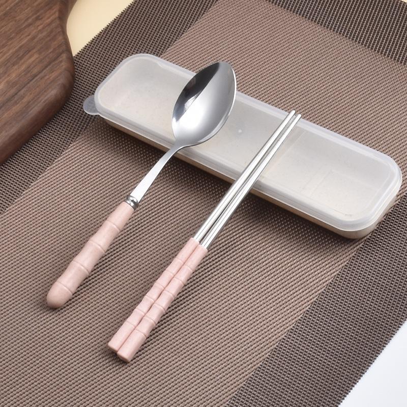Wheat Straw Stainless Steel Portable Cutlery Set: Fork, Spoon & Chopsticks for Students, Office, and Travel