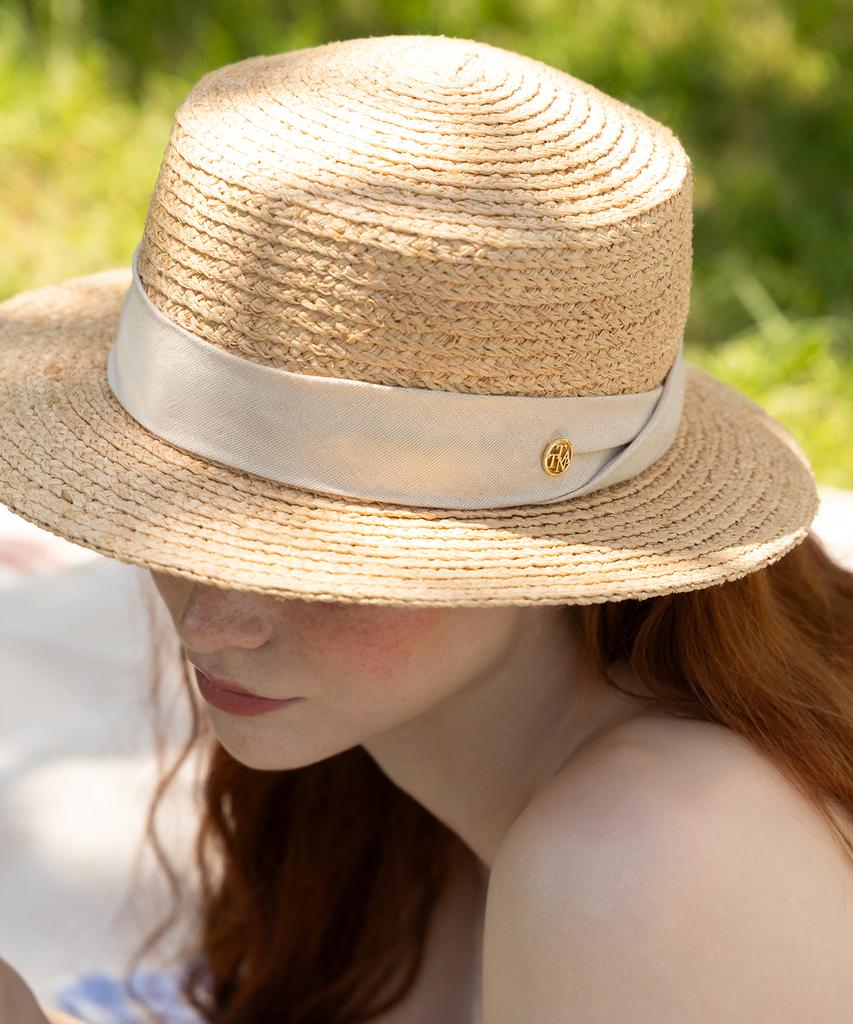 Tatiana Beon Band Natural Raffia Boater Hat Ht8196 Ivory