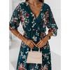 Women's Summer Dress Long Sleeve V-neck Side Slit Printed Long Dress