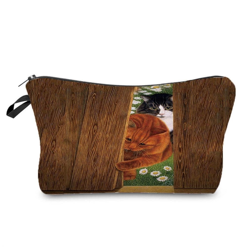 Damen Blumen Katze Druck Kosmetiktasche Toilettenartikel Organisieren Reise Aufbewahrungsetui