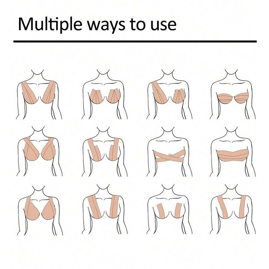 Two Apricot Push-Up Bra Straps, Plus Size Adhesive Bandeau, One-Time Elastic Fabric, Side Coverage Breast Lift Belt