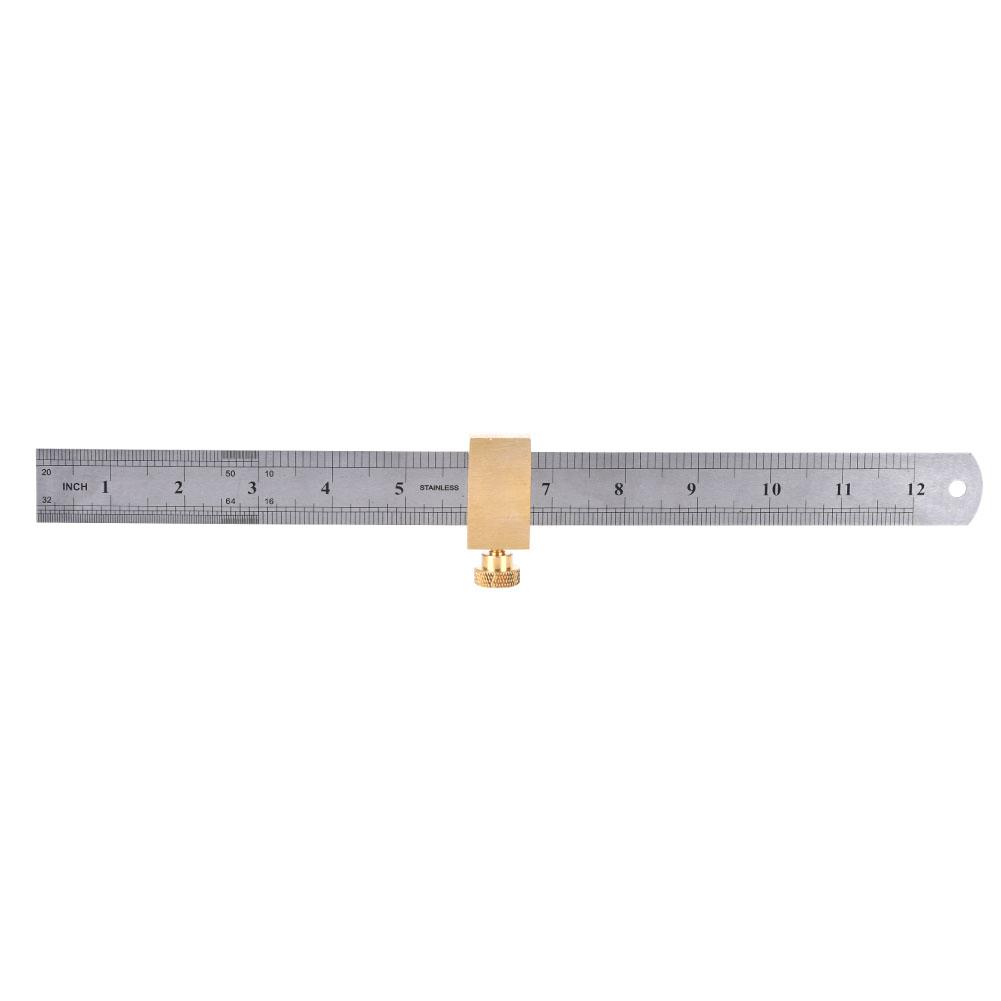 30cm Steel Ruler Woodworking Marking Locator Measuring Tool with Brass Slide Block