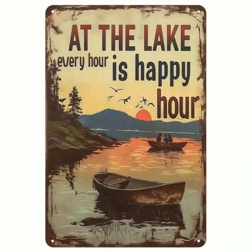 Tin Sign Lake of Happiness Funny Metal Poster for Wall Outdoor Garden Decor