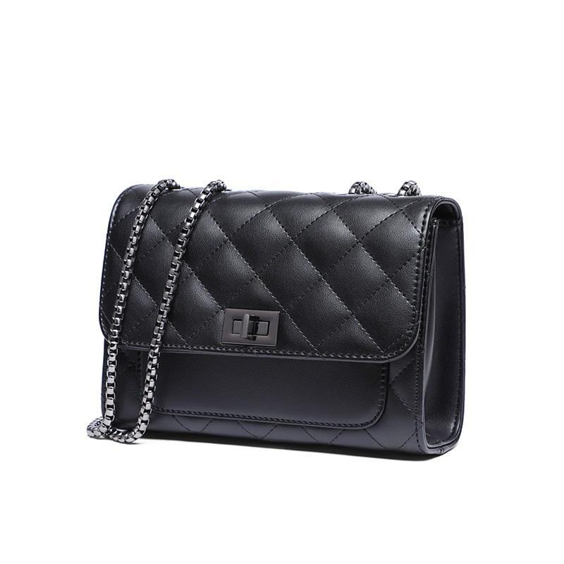 Womens Genuine Leather Crossbody Bag Small Square Shoulder With Chain Strap Street Style