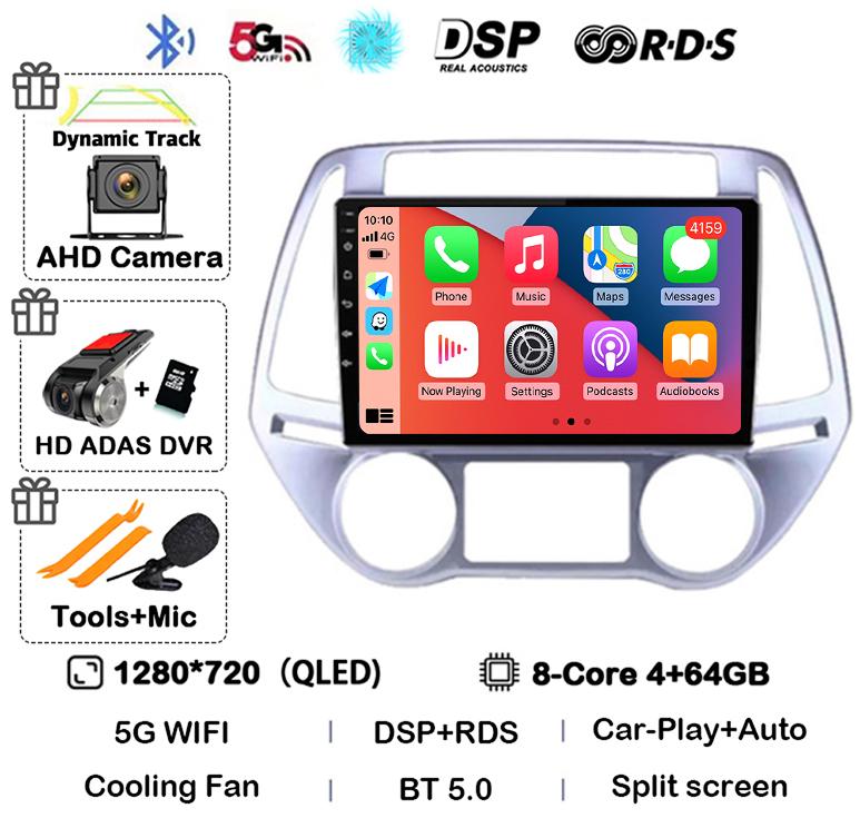 Android 14 Carplay Auto WIFI+4G Car Radio For Hyundai I20 2008 - 2014 Stereo GPS Multimedia Video Player 2 Din DVD 360 Camera BT