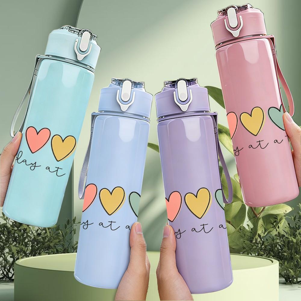 1PC Multicolor Pastel Small Hearts Print 750ml Color Plastic Sports Water Bottle Leakproof Flip Straw Lid Suitable for Sports Office Home Use