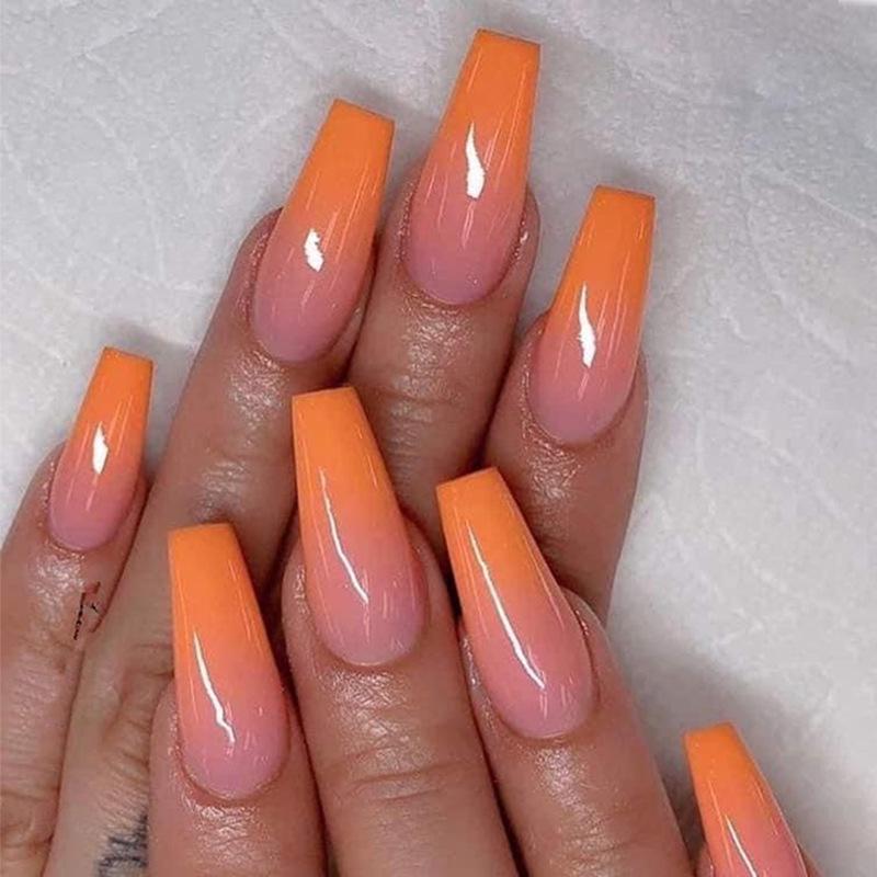 

Gradient Orange Trapezoid Press-On Nails in Gentle Ballet Style