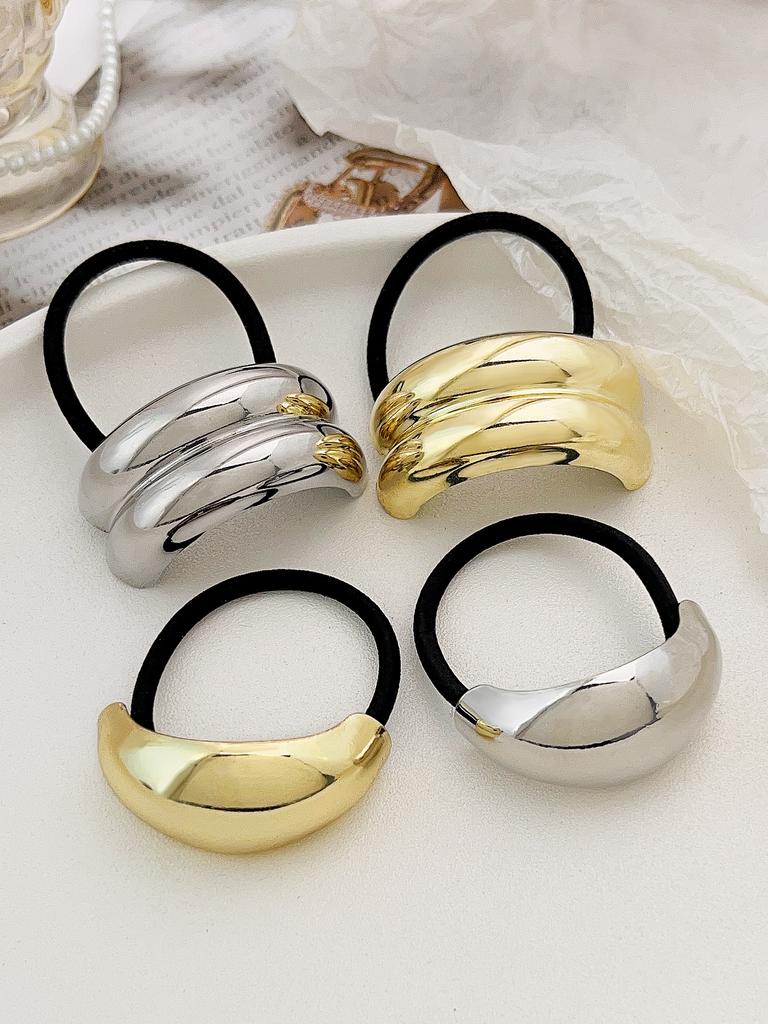 4Pcs Metal Circle Hair Cuff Elastic Hair Band Hair Ties Ponytail Holder Hair Rope Accessory for Women Girls