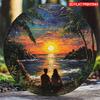 1pc Vintage Round Metal Tin Sign Sunset Couple 8x8 Inch Wall Decor Hanging Art Indoor Outdoor Rust-Free