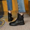 Plus Size Women's Belt Buckle Flat Martin Boots - Round Toe, Low-Cut, Autumn & Winter Style
