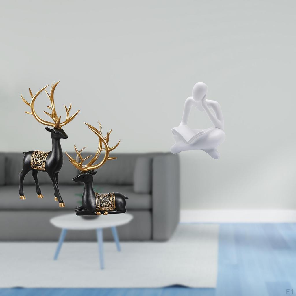 Reindeer Elk Resin Statue And Abstract Thinker Sculpture Collection for Tabletop Living Room Shelf
