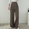 Office Lady British Retro Button Design Casual Pants For Women's Winter Straight Pants High Waist Women Pants