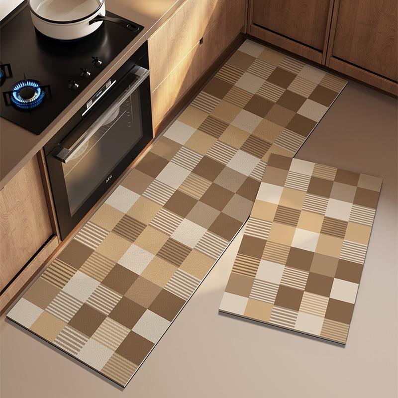 Kitchen Mat for Floor Checkerboard Plaid Non-slip Long Strip Runner Carpets Oil-proof Waterproof PVC Leather Washable Floor Mats