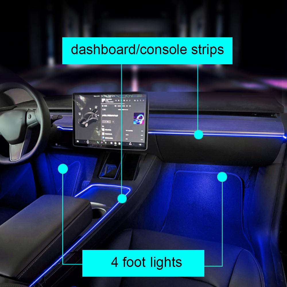 Center Console Dashboard Neon Light Tubes For Tesla Model 3 Y 2021 2022 RGB Interior Ambient LED Strip Lights App Controller