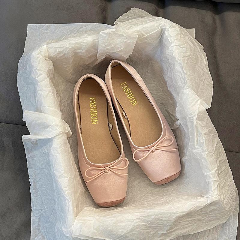 Square head flat sole shoes women's pink Mary Jane shoes small fragrant spring and summer casual French new ballet shoes shallow mouth